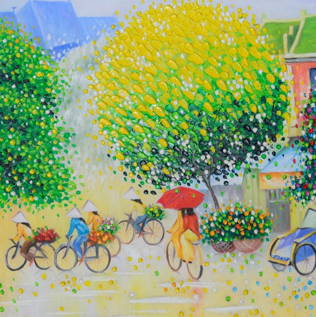 Tranh Sơn Dầu Xuân Về Trên Phố